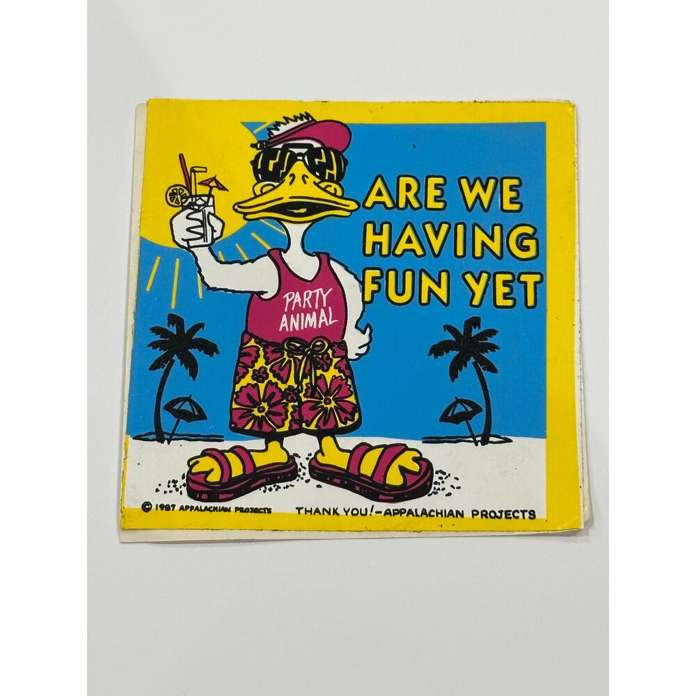 Are We Having Fun Yet 1980’s Duck 🐥⛱️At The Beach Vintage Sticker